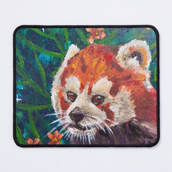 Item preview, Expressive Red Panda with orange flowers acrylic painting designed and sold by platosgarden.