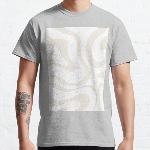 Liquid Swirl Modern Abstract Pattern in White and Light Ecru Beige Classic T-Shirt