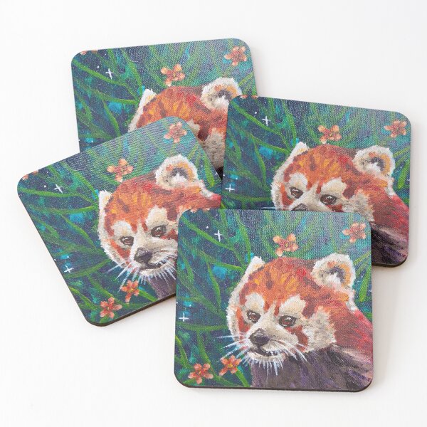 Item preview, Expressive Red Panda with orange flowers acrylic painting designed and sold by platosgarden.