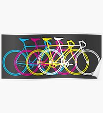 Four Bicycles Bikes CMYK Poster