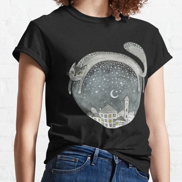 Cat and a night town Classic T-Shirt