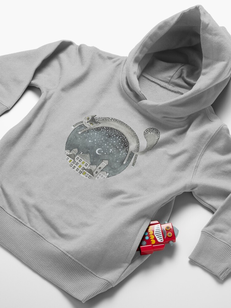 Alternate view of Cat and a night town Toddler Pullover Hoodie