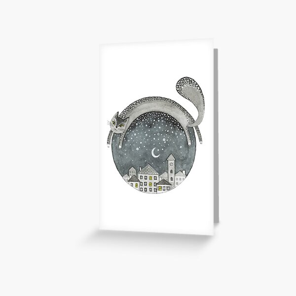 Cat and night town Greeting Card