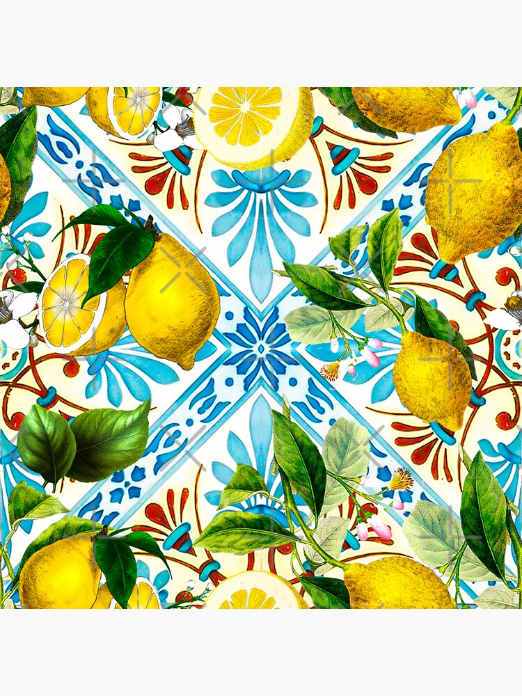 Blue Tiles,mosaic,Mediterranean Tiles,majolica Art ,lemon