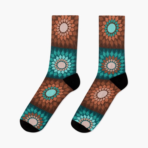 Item preview, Mid Century Modern Granny Square in Turquoise and Burnt Orange Brown designed and sold by Artefficient.