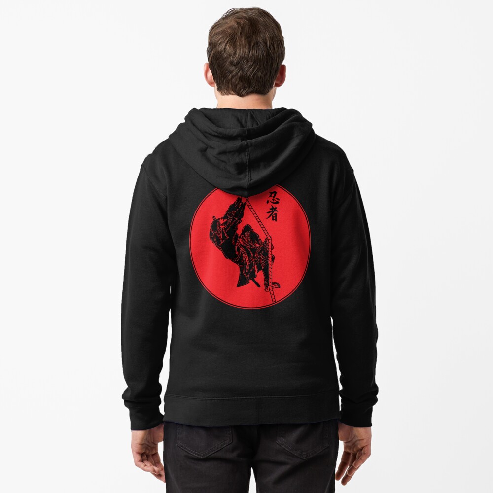 Ninja Climbing A Rope - Large Zipped Hoodie