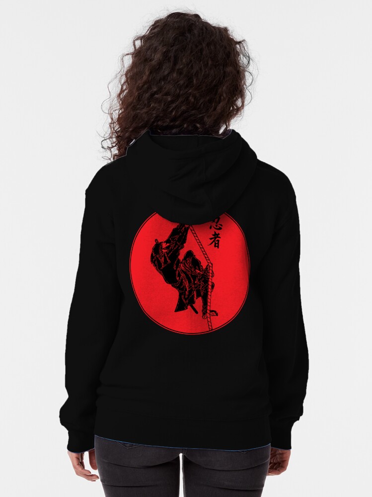 Alternate view of Ninja Climbing A Rope - Large Zipped Hoodie