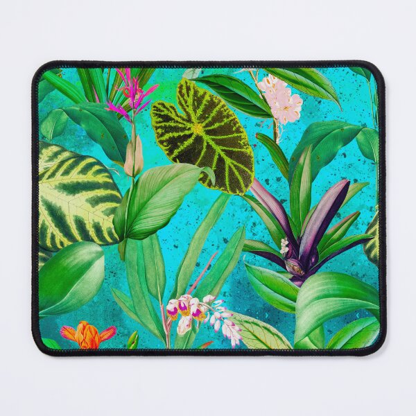 Item preview, Exotic tropical foliage, leaves and flowers tropical pattern, botanical illustration, turquoise floral illustration designed and sold by ZeinabTaha.