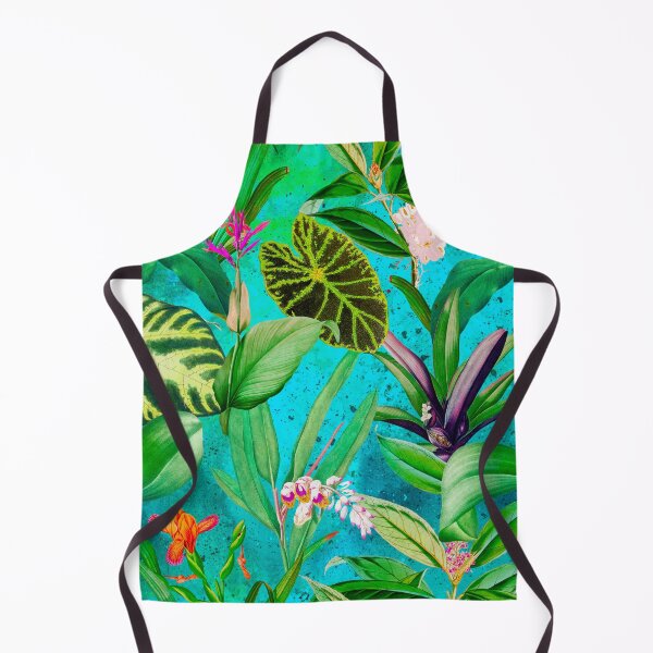 Item preview, Exotic tropical foliage, leaves and flowers tropical pattern, botanical illustration, turquoise floral illustration designed and sold by ZeinabTaha.