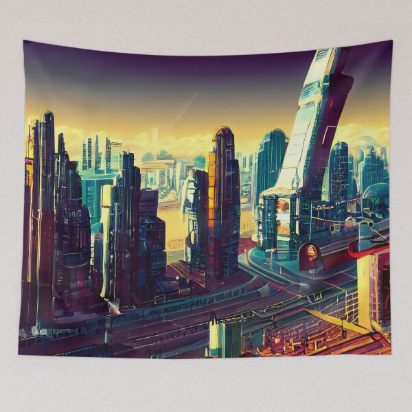 Item preview, Retro Future Cityscape, Thriving Metropolis, Fantasy Art designed and sold by Itaya Art.