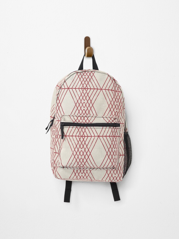 Thumbnail 1 of 3, Backpack, Linen with red pattern designed and sold by LKL-Designs.