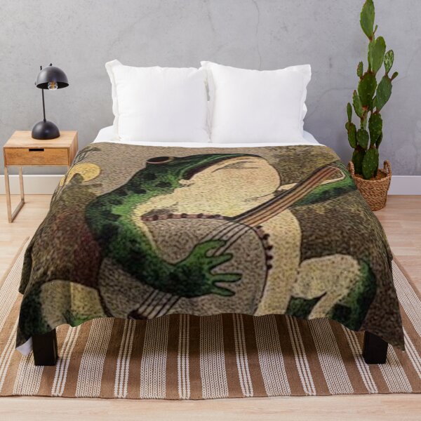 FROG WITH BANJO, VINTAGE ILLUSTRATION - ARTIST UNKNOWN Throw Blanket