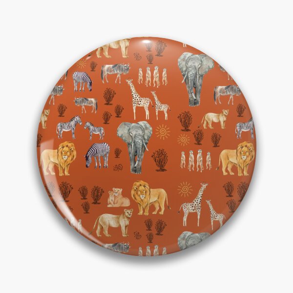 Artikelvorschau, Afrikanisches Savannen-Wildtier-Muster mit Löwen, Elefanten, Zebras, Erdmännchen und Gnus entworfen und verkauft von Thomas Dossman.