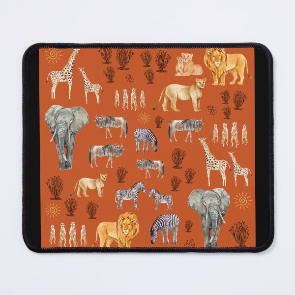 Item preview, African Savannah Wildlife Pattern with Lions, Elephants, Zebras, Meerkats, and Wildebeest designed and sold by Thomas Dossman.
