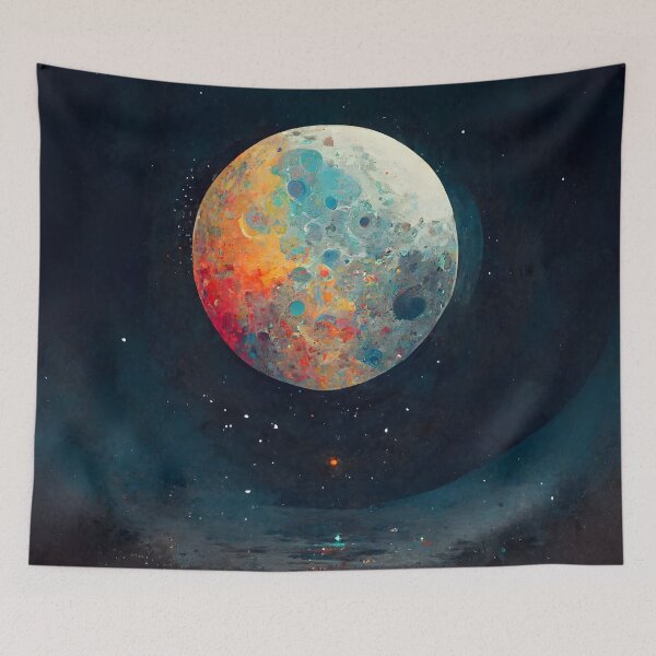Item preview, Colorful Night Sky Painted Moon designed and sold by MythicPrompts.
