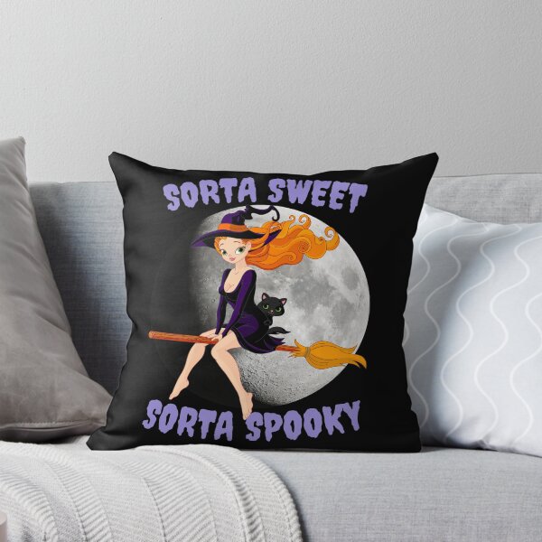 Aperçu de l'œuvre Sorta Sweet Sorta Spooky | Jolie sorcière d'Halloween | Sorcière drôle d'Halloween | Red Hair Witch Riding Broomstick White Moon Purple créée et vendue par Rex Wyld.