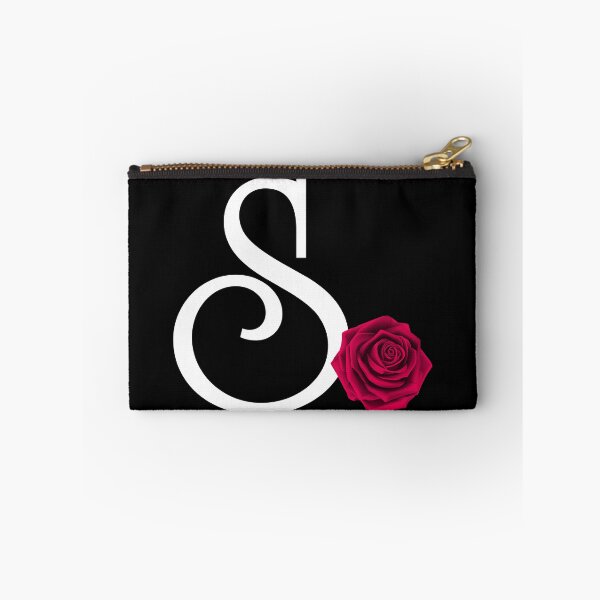Artikelvorschau, Monogramm-Anfangsbuchstabe S mit roter Rose auf schwarzem Hintergrund entworfen und verkauft von PMDConcepts.