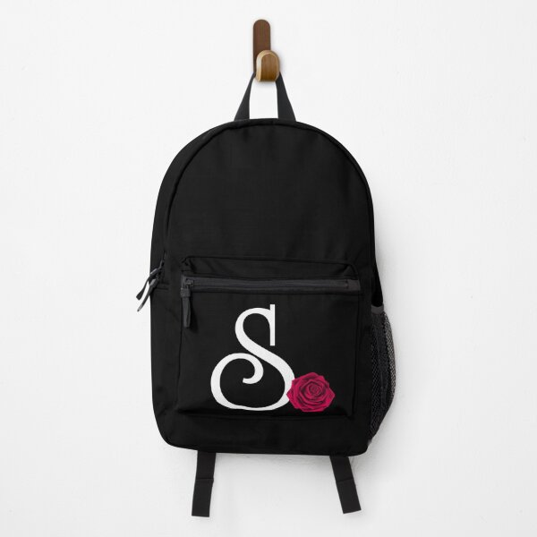 Item preview, Monogram Initial Letter S with Red Rose on Black Background designed and sold by PMDConcepts.