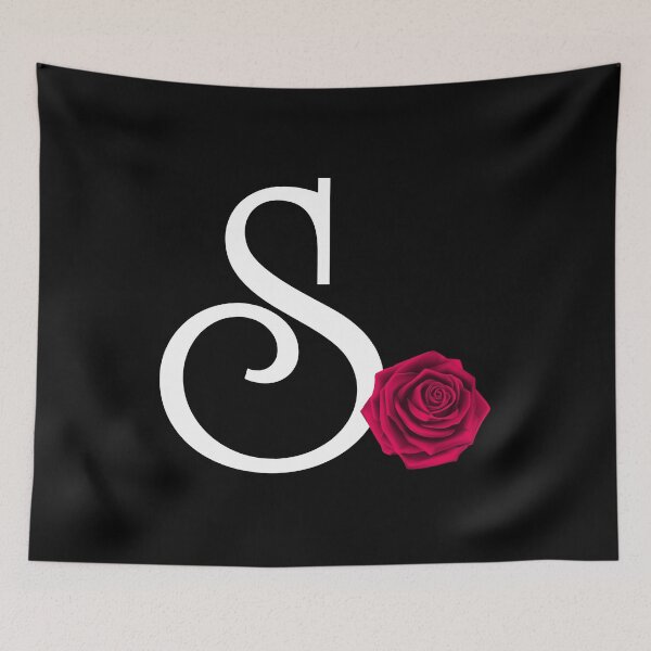 Artikelvorschau, Monogramm-Anfangsbuchstabe S mit roter Rose auf schwarzem Hintergrund entworfen und verkauft von PMDConcepts.