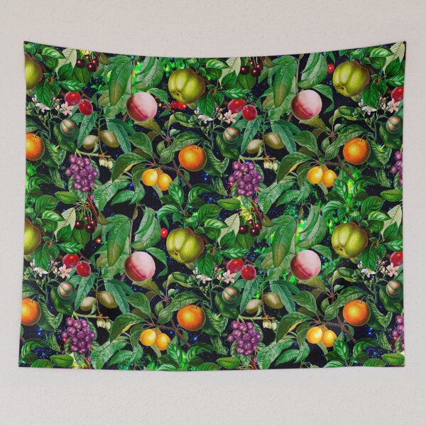 Item preview, Trendy exotic citrus tropical floral leaves and fruits tropical pattern, botanical illustration, black floral illustration designed and sold by ZeinabTaha.