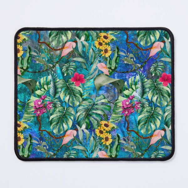 Item preview, Exotic blue turquoise forest, leaves and flowers tropical pattern, botanical illustration, floral illustration designed and sold by ZeinabTaha.