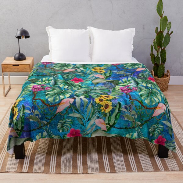 Item preview, Exotic blue turquoise forest, leaves and flowers tropical pattern, botanical illustration, floral illustration designed and sold by ZeinabTaha.