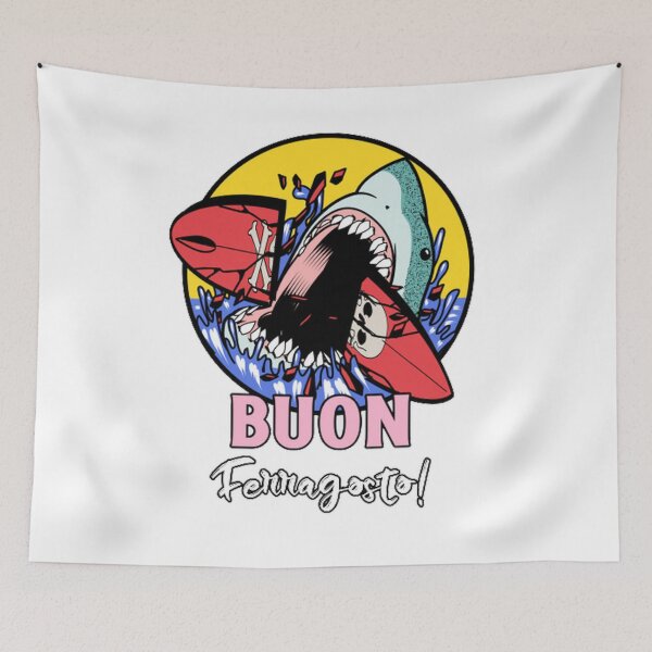 Item preview, Buon Ferragosto : Funny shark atack meme sticker designed and sold by Rodayna Elnaggar.