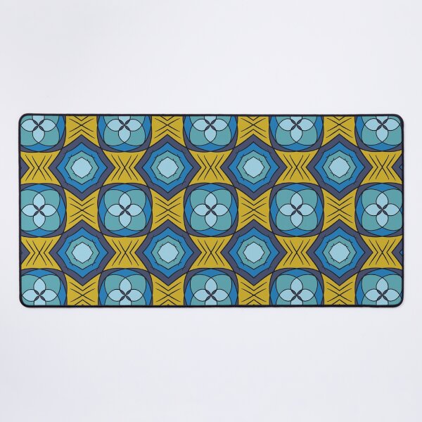 Item preview, Cool blues with yellow, unique hand drawn geometric repeating pattern - WelshDesigns designed and sold by welshdesigns.