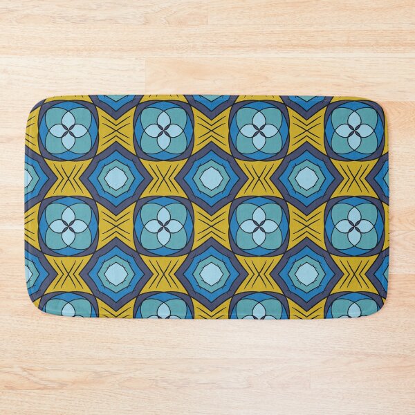 Item preview, Cool blues with yellow, unique hand drawn geometric repeating pattern - WelshDesigns designed and sold by welshdesigns.