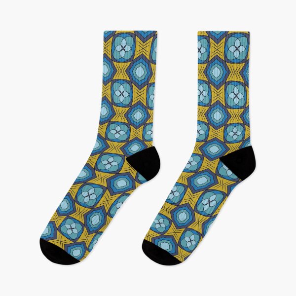 Item preview, Cool blues with yellow, unique hand drawn geometric repeating pattern - WelshDesigns designed and sold by welshdesigns.