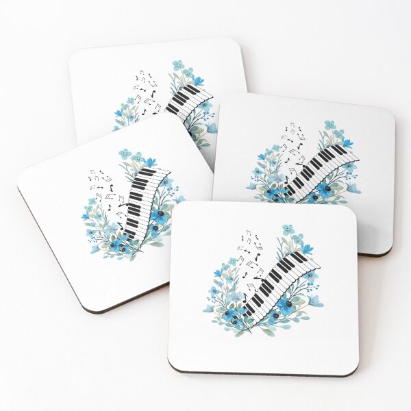 Item preview, Piano keyboard and musical notes with blue flowers designed and sold by Coffee Lifestyle.