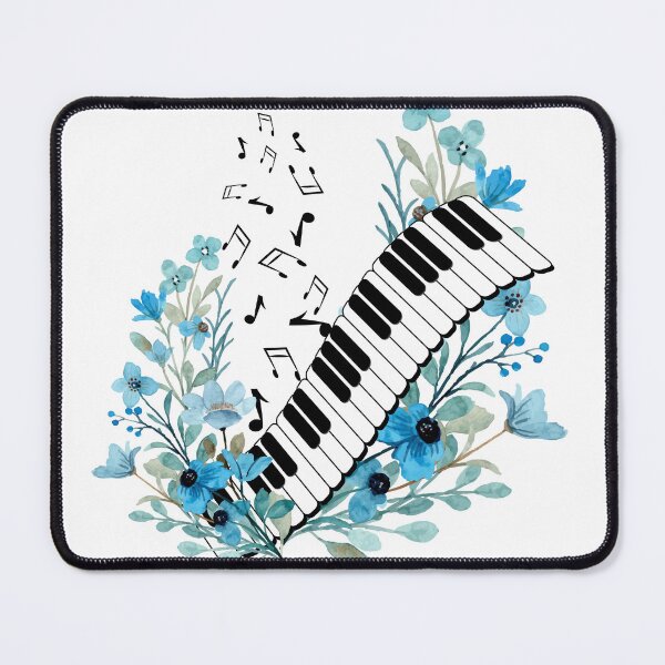 Item preview, Piano keyboard and musical notes with blue flowers designed and sold by Coffee Lifestyle.
