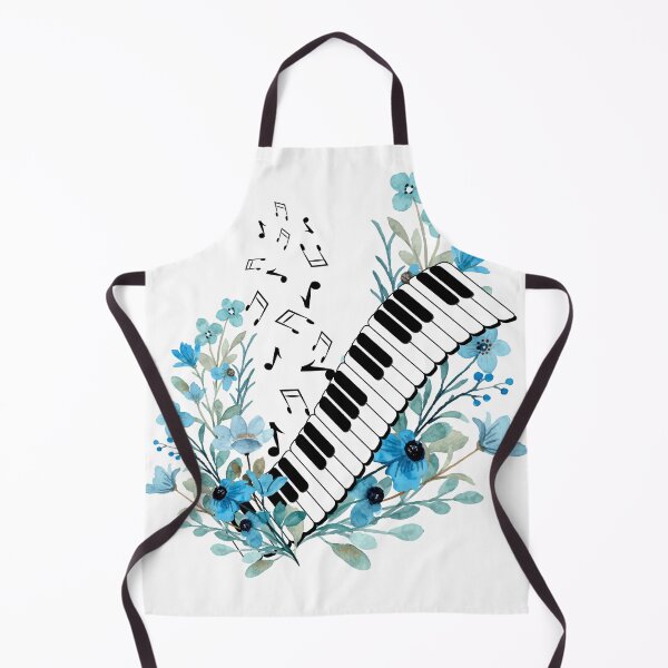 Item preview, Piano keyboard and musical notes with blue flowers designed and sold by Coffee Lifestyle.