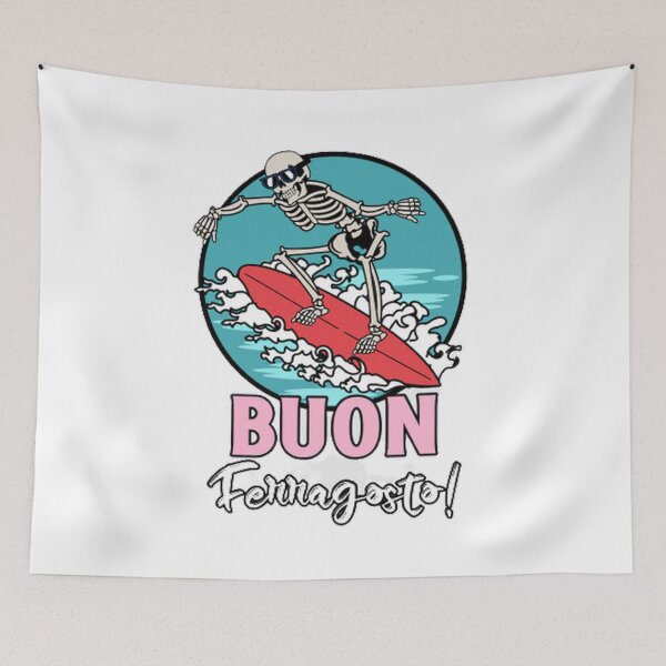 Item preview, Buon Ferragosto : Funny skeleton surfer beach meme sticker designed and sold by Rodayna Elnaggar.