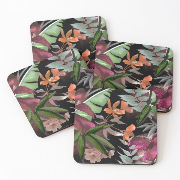 Item preview, tropical heaven trendy exotic floral pattern, leaves and flowers tropical pattern, botanical illustration, black floral illustration   designed and sold by ZeinabTaha.