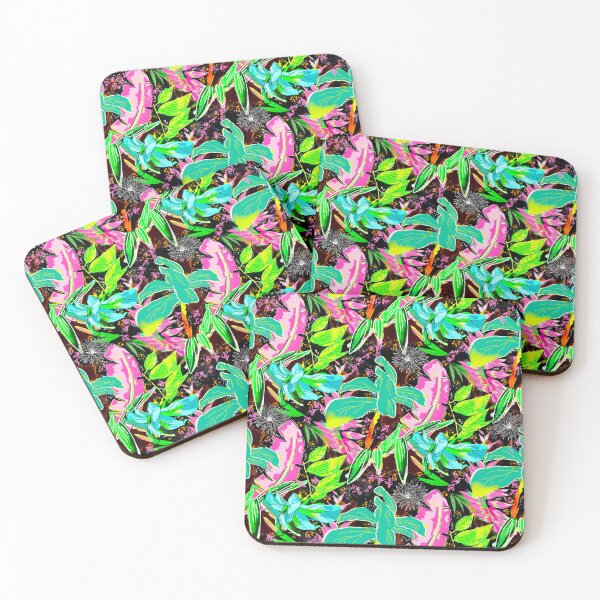 Item preview, tropical heaven trendy exotic floral pattern, leaves and flowers tropical pattern, botanical illustration, pink green floral illustration   designed and sold by ZeinabTaha.