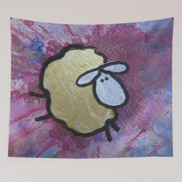 Item preview, UnFolding the Ewe-niverse #24 mixed media and ink painting of sheep designed and sold by ChillonLeachArt.