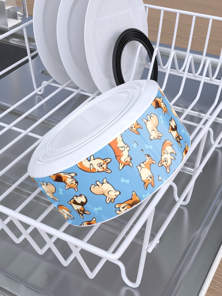 Alternate view of Jolly corgis in blue Pet Bowl