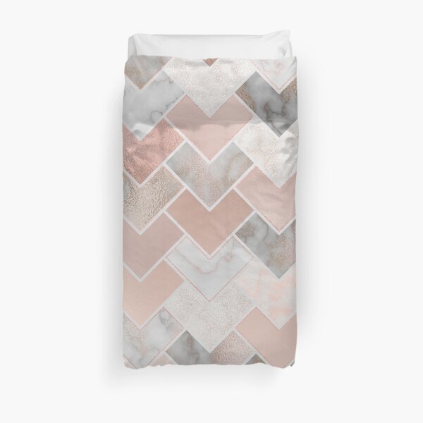 Rose Gold Marble Geometric Duvet Cover