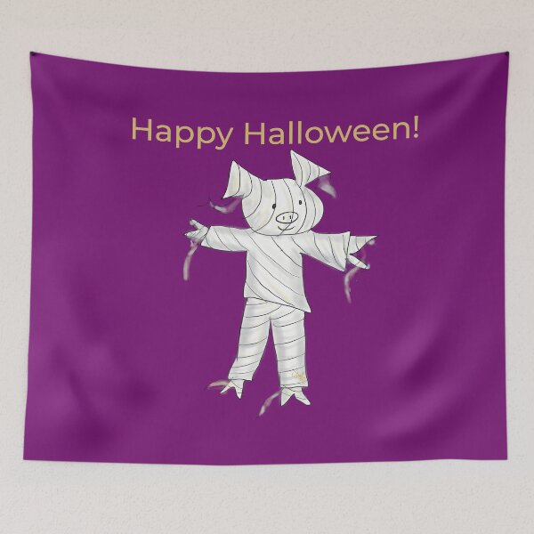 Item preview, Happy Halloween burgundy mummy.  Cute pig in fancy dress, Halloween designed and sold by PiggingJapan.