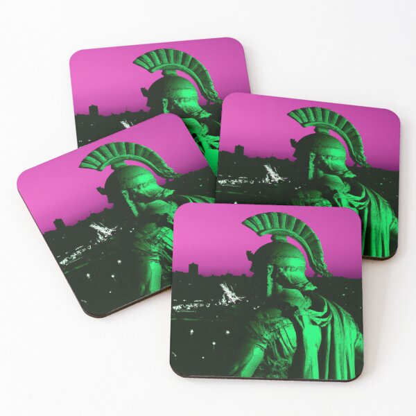 Item preview, DALL·E 2022-08-04 20.38.01 - Marble statue of Roman soldier in front of synthwave city sunset skyline, including neon green-Enhanced.JPG designed and sold by Nate Ober.