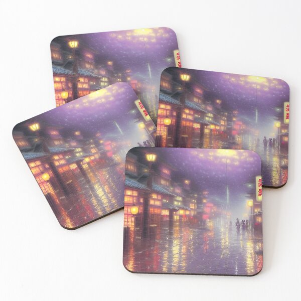 Item preview, Colourful Dreamy Japanese Village at Night Artwork designed and sold by the-surrealist.