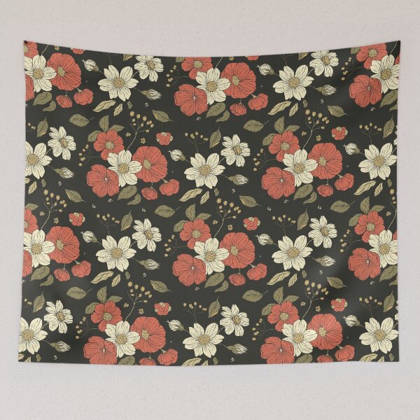 Item preview, Retro Floral Vintage Flowers best for Pillow,bath mats,shower curtain,throw blankets and tapestries designed and sold by Fairies Flower  Garden.