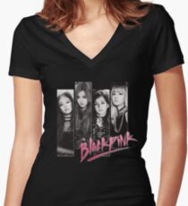 BLACKPINK Vintage Grunge T-Shirt Tailliertes T-Shirt mit V-Ausschnitt