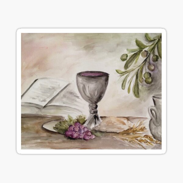 "Bread and Wine/Eucharist watercolor" Sticker for Sale by paintingsbyk Redbubble