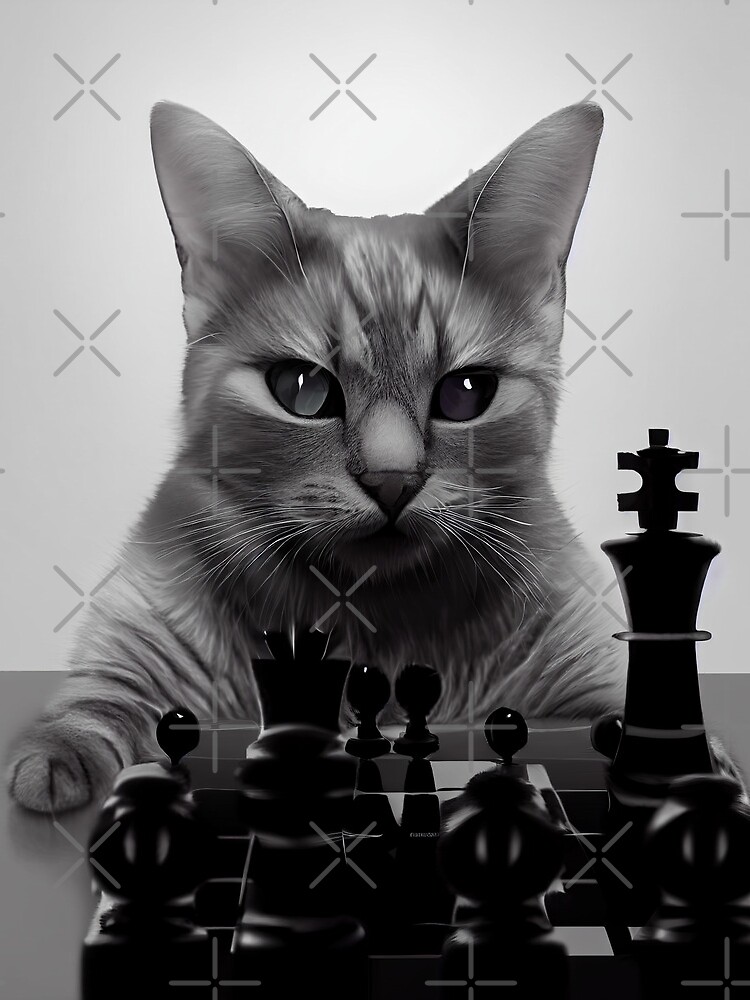 Disover Cat playing chess Drawstring Bag