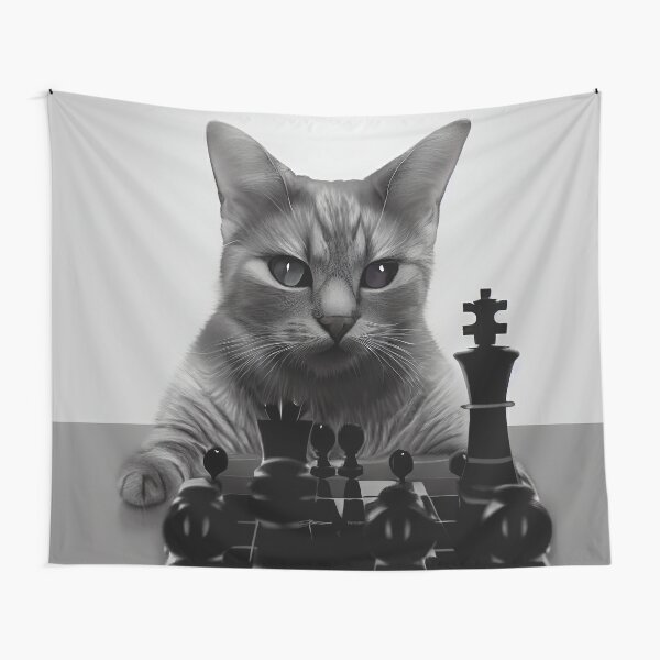 Disover Cat playing chess Tapestry