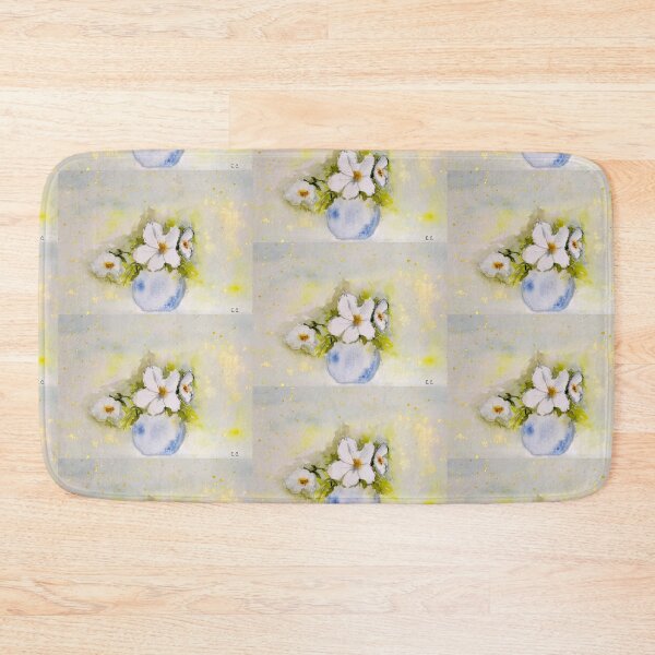 Item preview, White wildflowers in a blue vase.   designed and sold by watercolorsLiz.