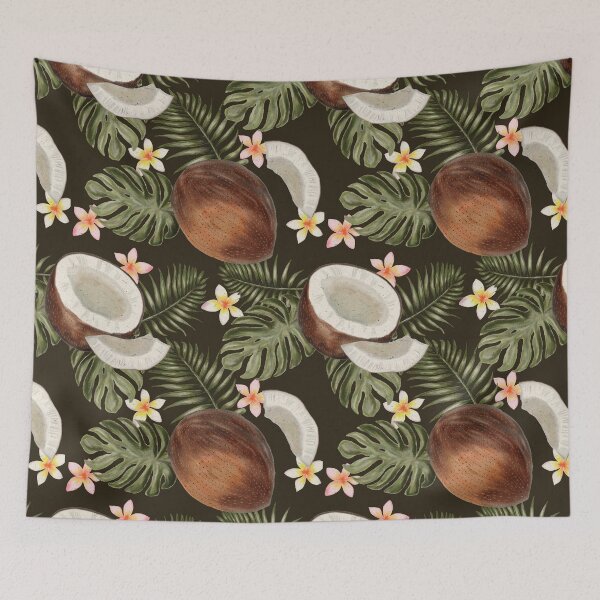 Item preview, Coconuts About You Tropical Vintage Pattern (Warm Black) designed and sold by ‧͙⁺˚*･༓☾ Moon Saikia ☽༓･*˚⁺‧͙.