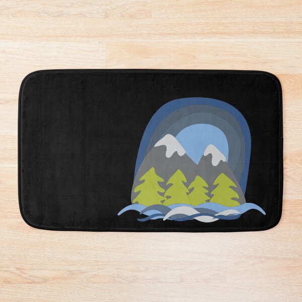 Item preview, Illustrated whimsical mountain scene cartoon snowy forest peaks. designed and sold by AngelDawnDesign.